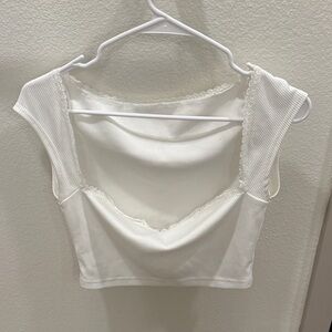 White Cropped Tank Top with Lace Trim